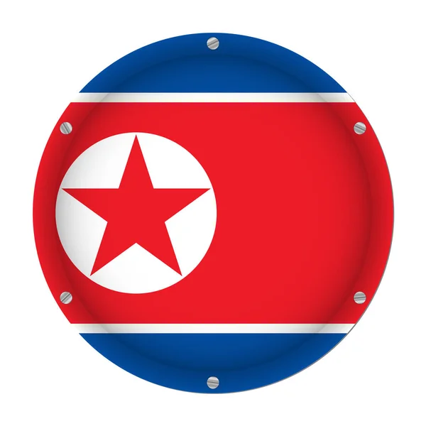 Bandeira Metálica Redonda Coreia Norte Com Seis Parafusos Frente Fundo —  Vetores de Stock