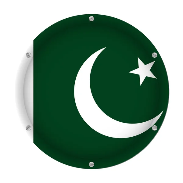 Bandera Metálica Redonda Pakistán Con Seis Tornillos Delante Fondo Blanco — Vector de stock