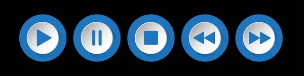 Синий Белый Круглый Набор Кнопок Управления Музыкой Пять Значков Тенями — стоковый вектор