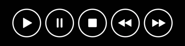 Черный Белый Круглый Набор Кнопок Управления Музыкой Пять Значков Перед — стоковый вектор