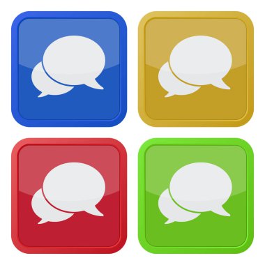 dizi dört kare renkli düğmeler ve simgeler, iki konuşma balonları