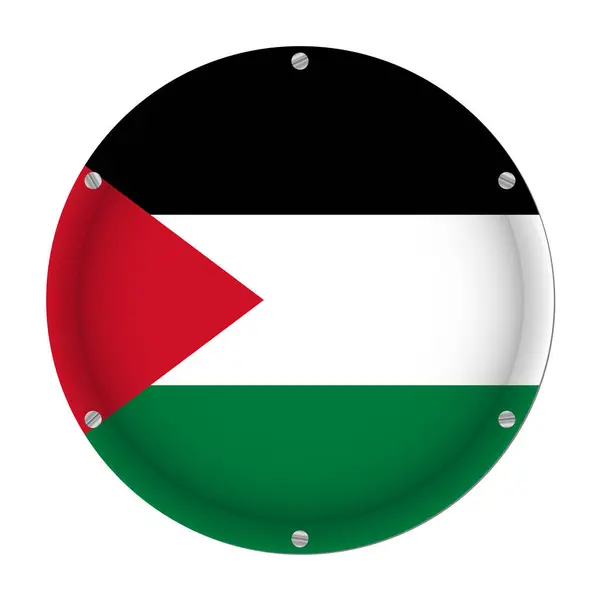 Kulaté Kovové Vlajka Palestiny Šesti Šrouby Před Bílým Pozadím — Stockový vektor