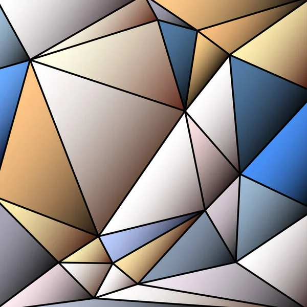 Треугольная Многоцветная Абстрактная Сетка Стекла Черным Контуром Оттенках Бежевого Синего — стоковый вектор