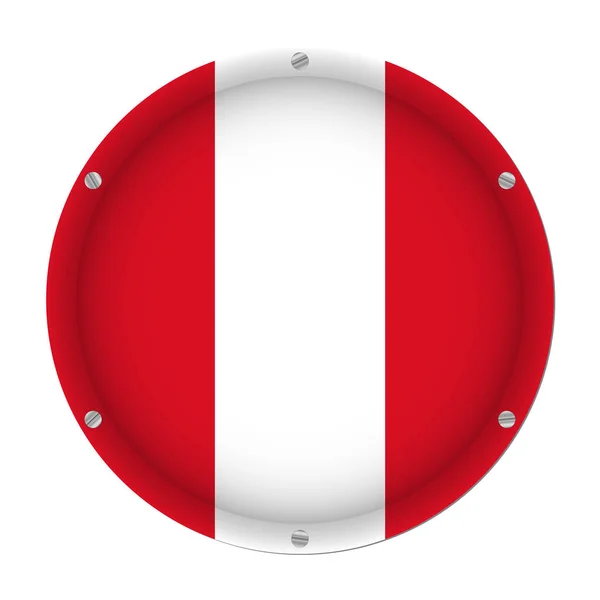 Круглі Металеві Прапор Перу Шести Гвинти Перед Білим Тлом — стоковий вектор