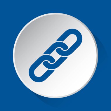 zincir - mavi simgesine basit: gölgeli mavi kare arka plan önünde beyaz düğme asılı