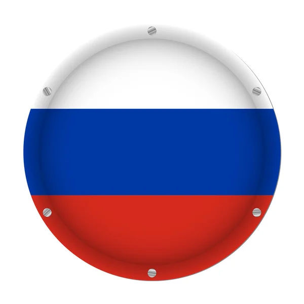 Redondo Bandeira Metálica Rússia Com Seis Parafusos Frente Fundo Branco —  Vetores de Stock