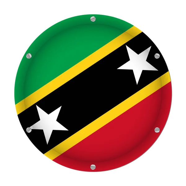 Drapeau Rond Métallique Saint Kitts Nevis Avec Six Vis Devant — Image vectorielle