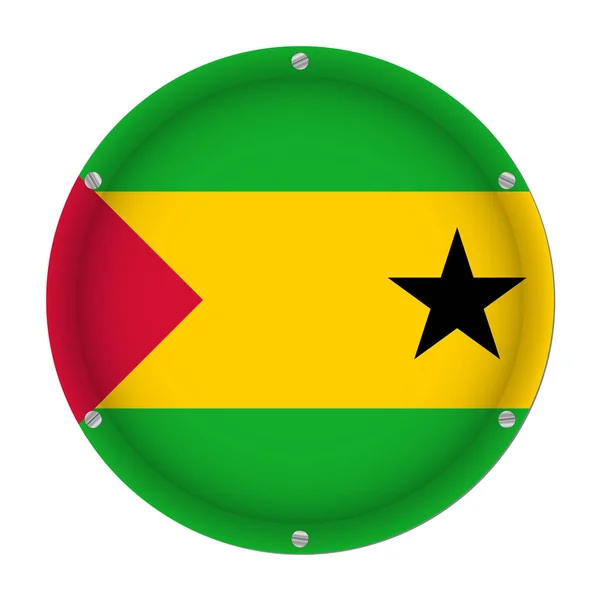 Bandeira Metálica Redonda São Tomé Príncipe Com Seis Parafusos Frente —  Vetores de Stock