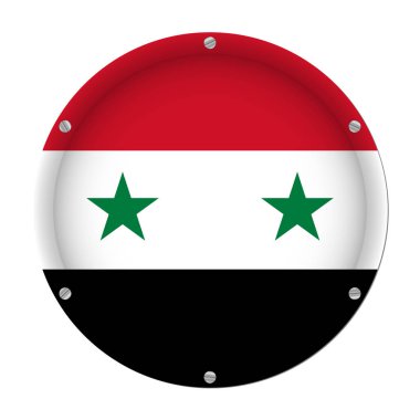 Suriye Metalik bayrak beyaz arka plan önünde altı vidalar ile yuvarlak