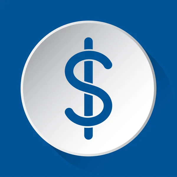 Símbolo Moneda Dólar Icono Azul Simple Botón Blanco Con Sombra — Vector de stock