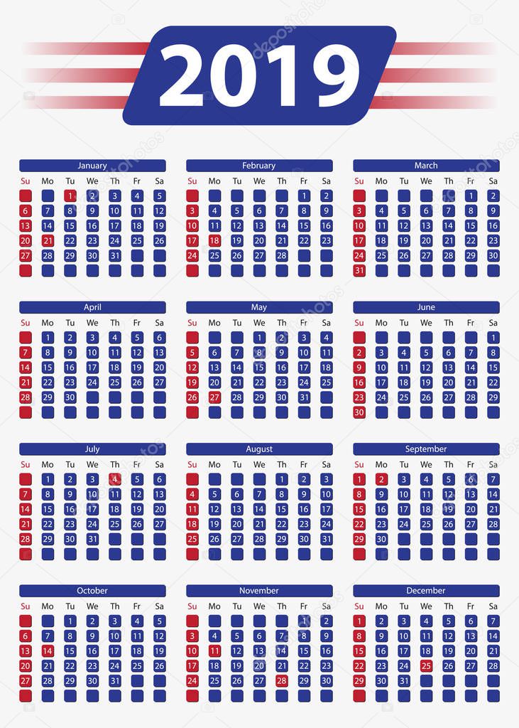 Calendario vertical de EE.UU. 2019, 5x7 pulgadas días festivos
