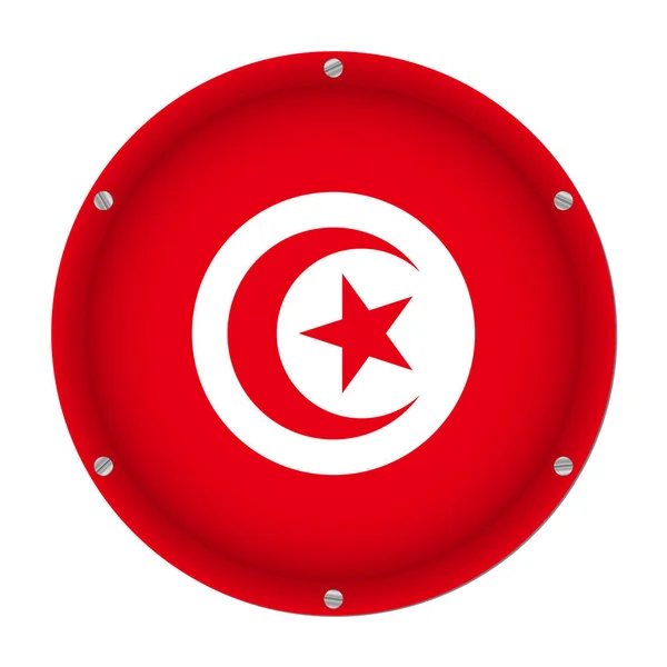 Ronde Metalen Vlag Van Tunesië Met Zes Schroeven Voor Een — Stockvector