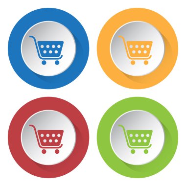 dört yuvarlak renkli düğmeler ve simgeler - alışveriş sepeti ayarla