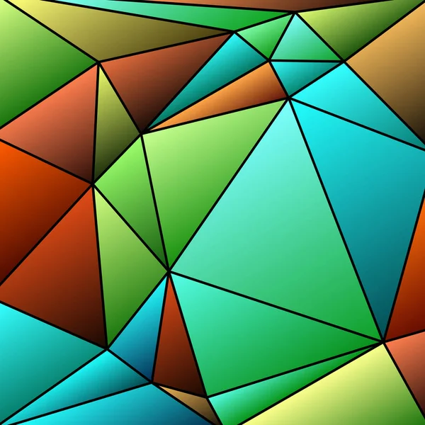 Треугольная Многоцветная Абстрактная Сетка Стекла Черным Контуром Оттенках Голубого Зеленого — стоковый вектор