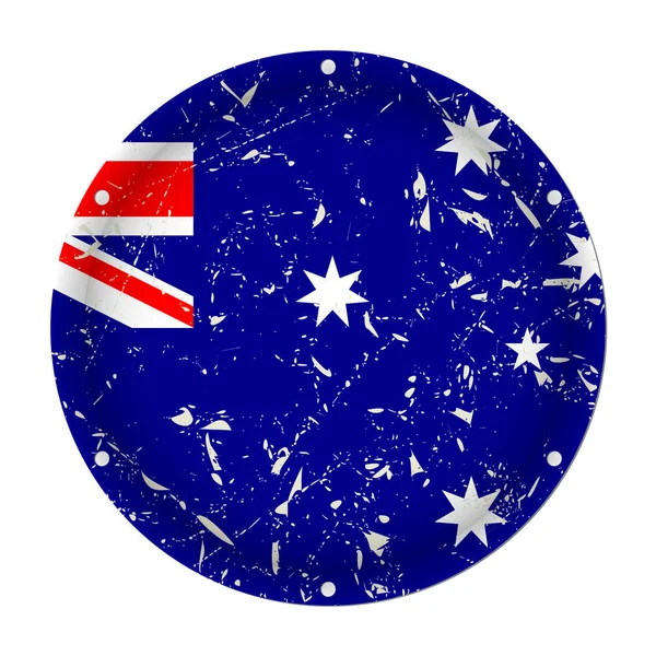 Австралия Круглый Металлический Поцарапанный Флаг Шестью Винтовыми Отверстиями Белом Фоне — стоковый вектор