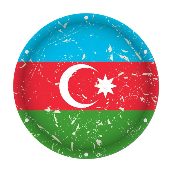 Azerbaiyán Bandera Redonda Arañada Metálica Con Seis Agujeros Tornillo Delante — Archivo Imágenes Vectoriales