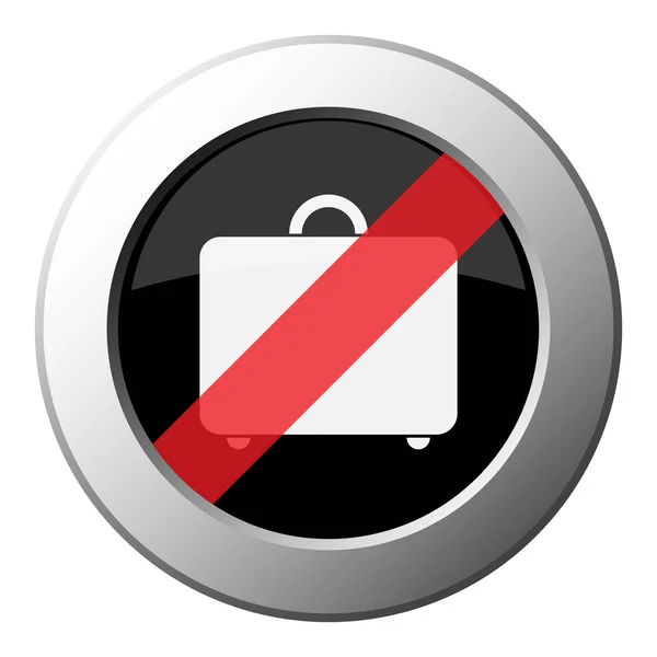 Suitcase Ban Metallic Push Button White Icon Black Diagonal Red — Stock Vector