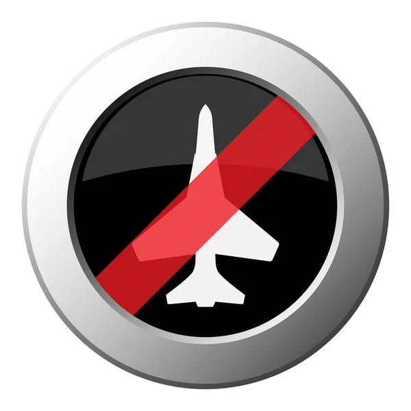 Fighter Ban Metallic Push Button White Icon Black Diagonal Red — Stock Vector