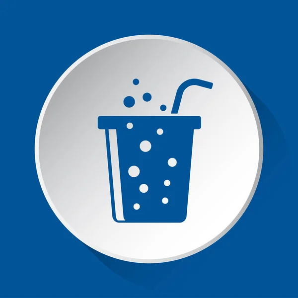 ファーストフード炭酸飲料わら 青い正方形の背景の前で影と白いボタンのシンプルな青いアイコンで — ストックベクタ
