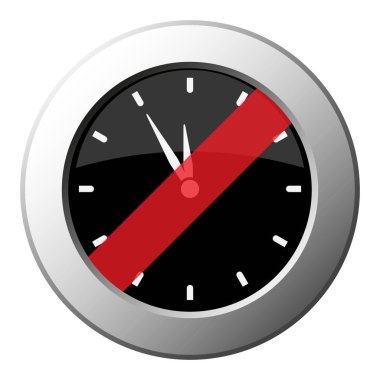 Son dakika saat - ban yuvarlak beyaz siyah ve çapraz kırmızı şerit simgesine metalik basma düğmesi