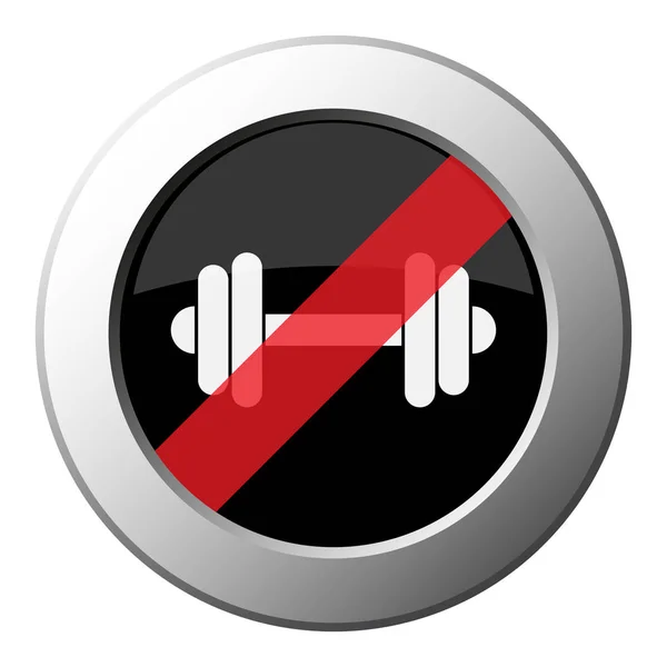 Dumbbell Ban Metallic Push Button White Icon Black Diagonal Red — Stock Vector