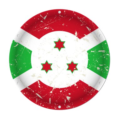Burundi - metalik çizilmiş bayrak beyaz arka plan önünde altı vida delikleri ile yuvarlak