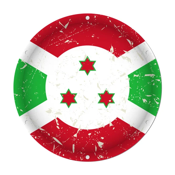 Burundi Bandiera Rotonda Metallica Graffiata Con Sei Fori Vite Davanti — Vettoriale Stock