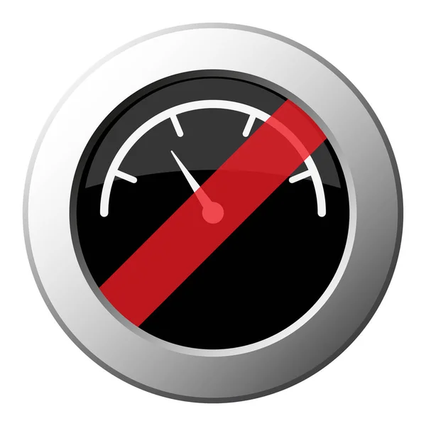 圧力計 ダイヤル バロメーターのシンボル 黒の斜めの赤いストライプの丸い白いアイコンと金属のプッシュ ボタン禁止 — ストックベクタ