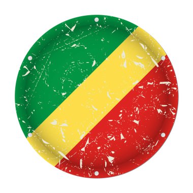 Kongo Cumhuriyeti-metalik çizilmiş bayrak beyaz arka plan önünde altı vida delikleri ile yuvarlak