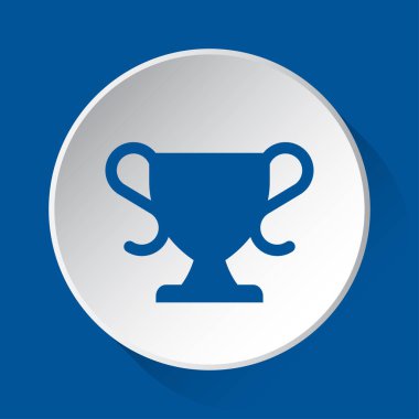 Spor Kupası - mavi simgesine basit: gölgeli mavi kare arka plan önünde beyaz düğmesi