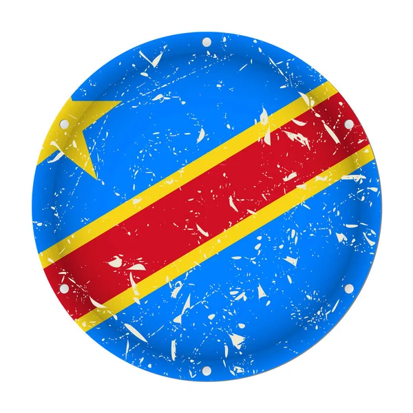 Demokratische Republik Kongo Runde Metallisch Zerkratzte Flagge Mit Sechs Schraubenlöchern — Stockvektor