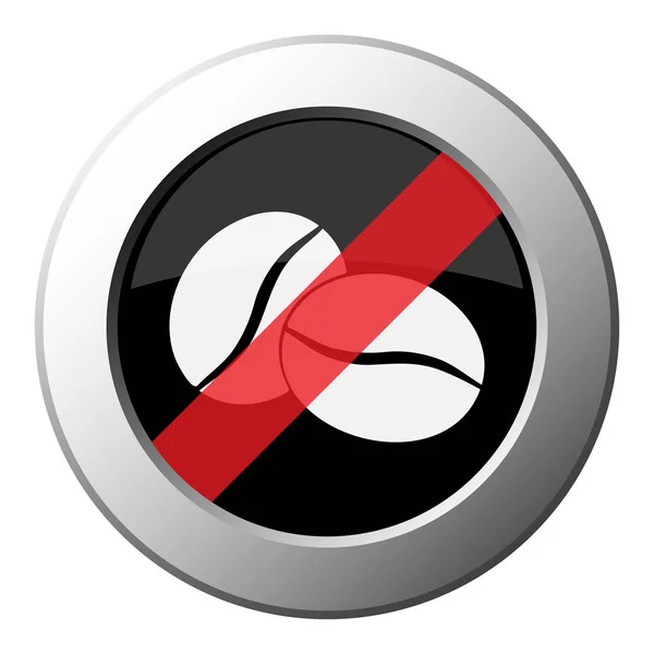 Two Coffee Beans Ban Metallic Push Button White Icon Black — Stock Vector