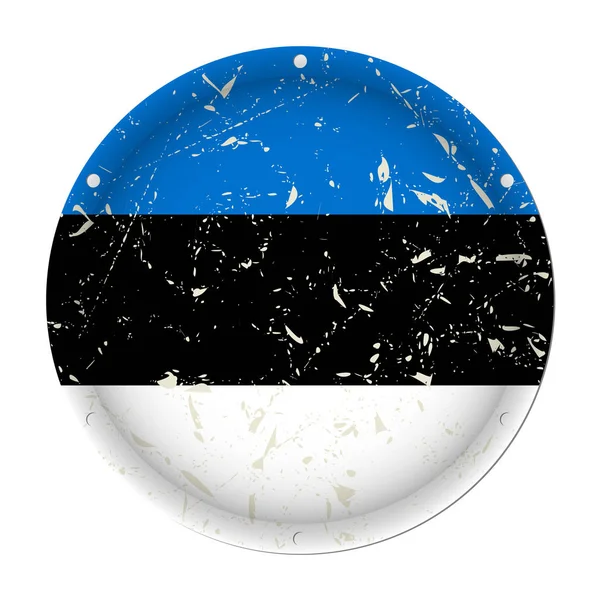 Εσθονία - στρογγυλή μεταλλική γδαρμένο σημαία, οπές βιδών — Διανυσματικό Αρχείο