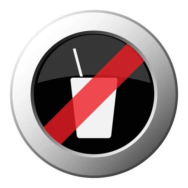 Trinken mit Strohsymbol - runde Metalltaste verbieten — Stockvektor