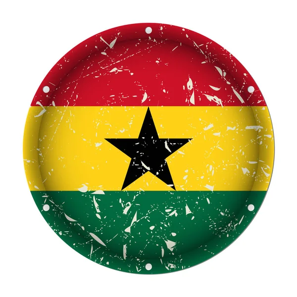 Гана - круглый металлический поцарапанный флаг, винтовые отверстия — стоковый вектор