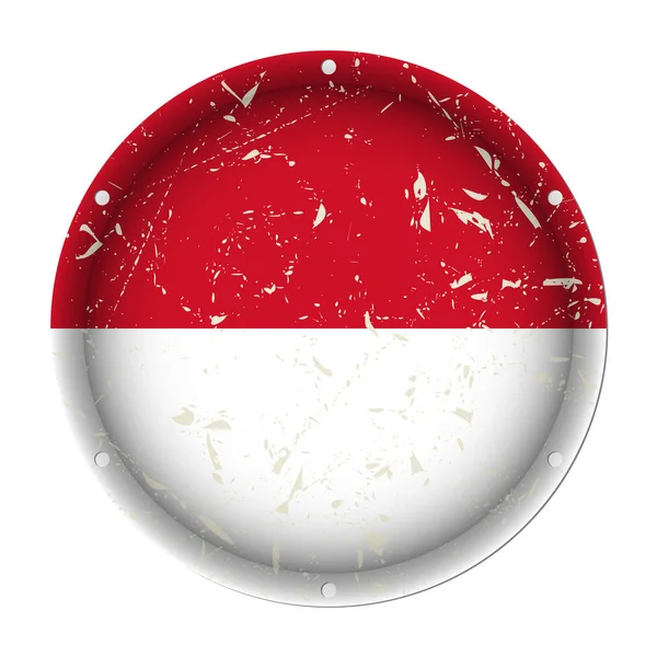 Індонезія, круглий метал подряпаний прапор, гвинтові діри — стоковий вектор