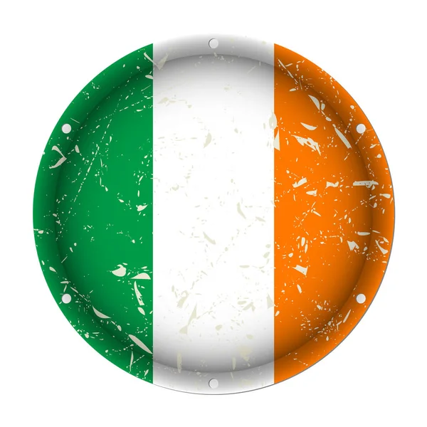 Ireland - round metal scratched flag, screw holes — Stock Vector