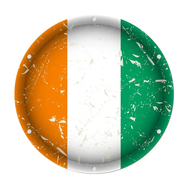 Ivory Coast - round metal scratched national flag — Stock Vector