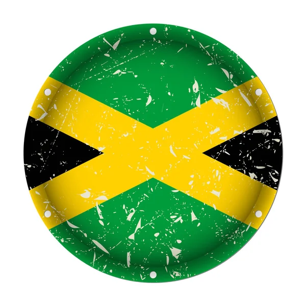 Jamaica - round metal scratched flag, screw holes — Stock Vector