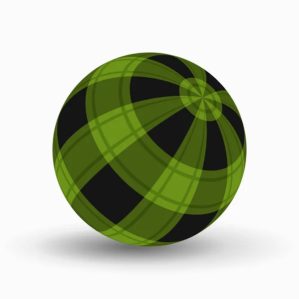 Bola de tartán verde, negro con rayas y sombra — Vector de stock