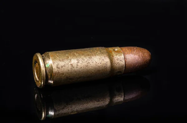 Pistol Bullet Metal Case Old Ammunition Cartridge Black Background Macro — Stock Photo, Image