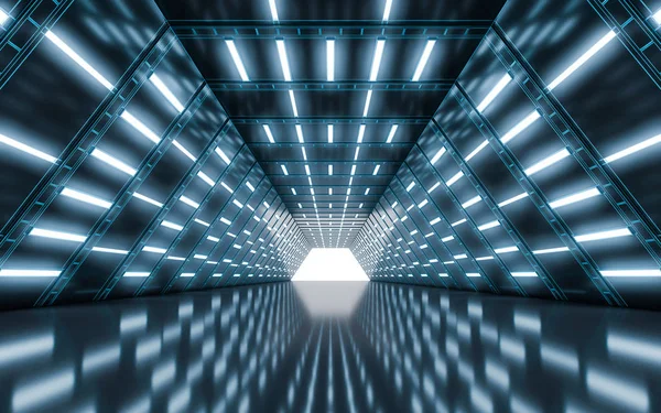 Túnel Corredor Iluminado Com Luz Renderização — Fotografia de Stock