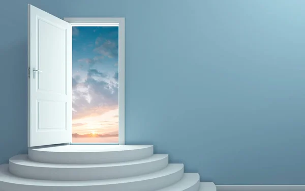 Die Treppe Hinauf Und Die Tür Öffnen Und Die Natur — Stockfoto