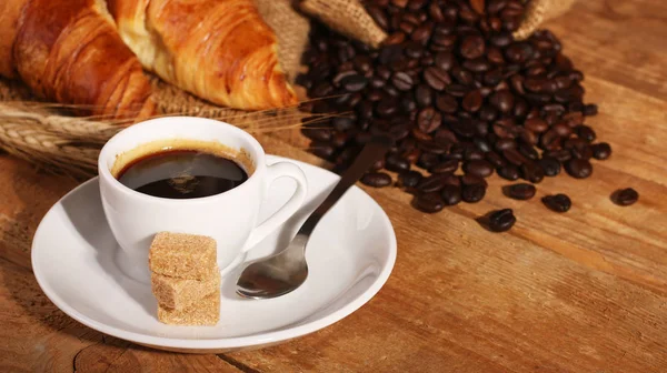 Coffee white cup and croissants — Stock Photo, Image