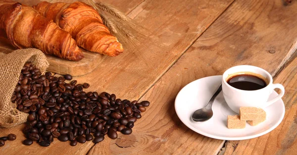 Coffee white cup and croissants — Stock Photo, Image