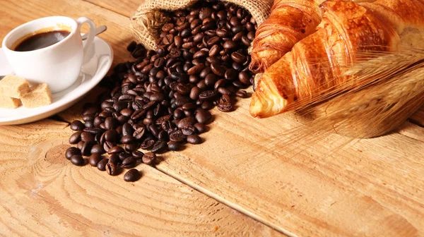 Coffee white cup and croissants — Stock Photo, Image