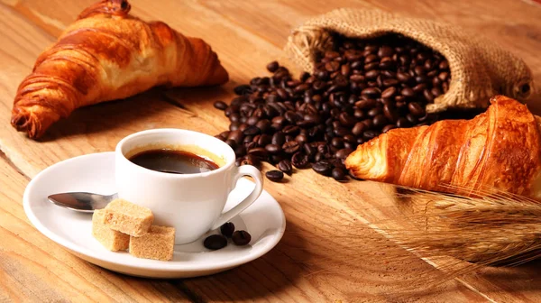 Coffee white cup and croissants — Stock Photo, Image