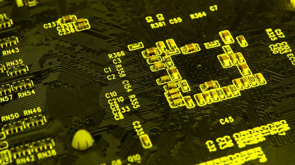 Close up of Electronic Circuits in Technology on Mainboard, system board or mobo. Computer motherboard, electronic components on circuits board, printed electronic board PCB