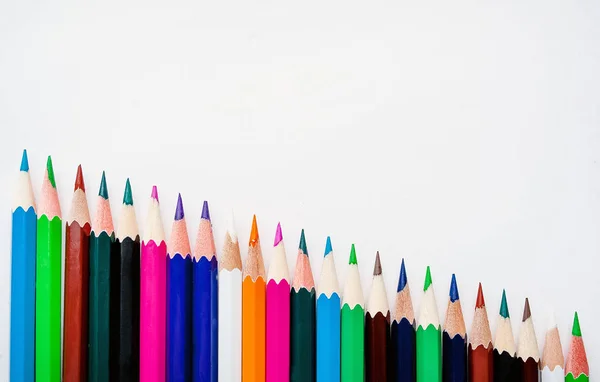 Pile Crayons Colorés Isolés Sur Fond Blanc — Photo