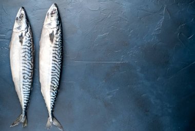 Siyah taş arka plan üzerinde taze ham bonito